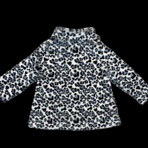 𝅺MINI MUFFIN Size 18M Black/White Leopard Faux Fur Coat with Clear Buttons - Picture 2 of 5